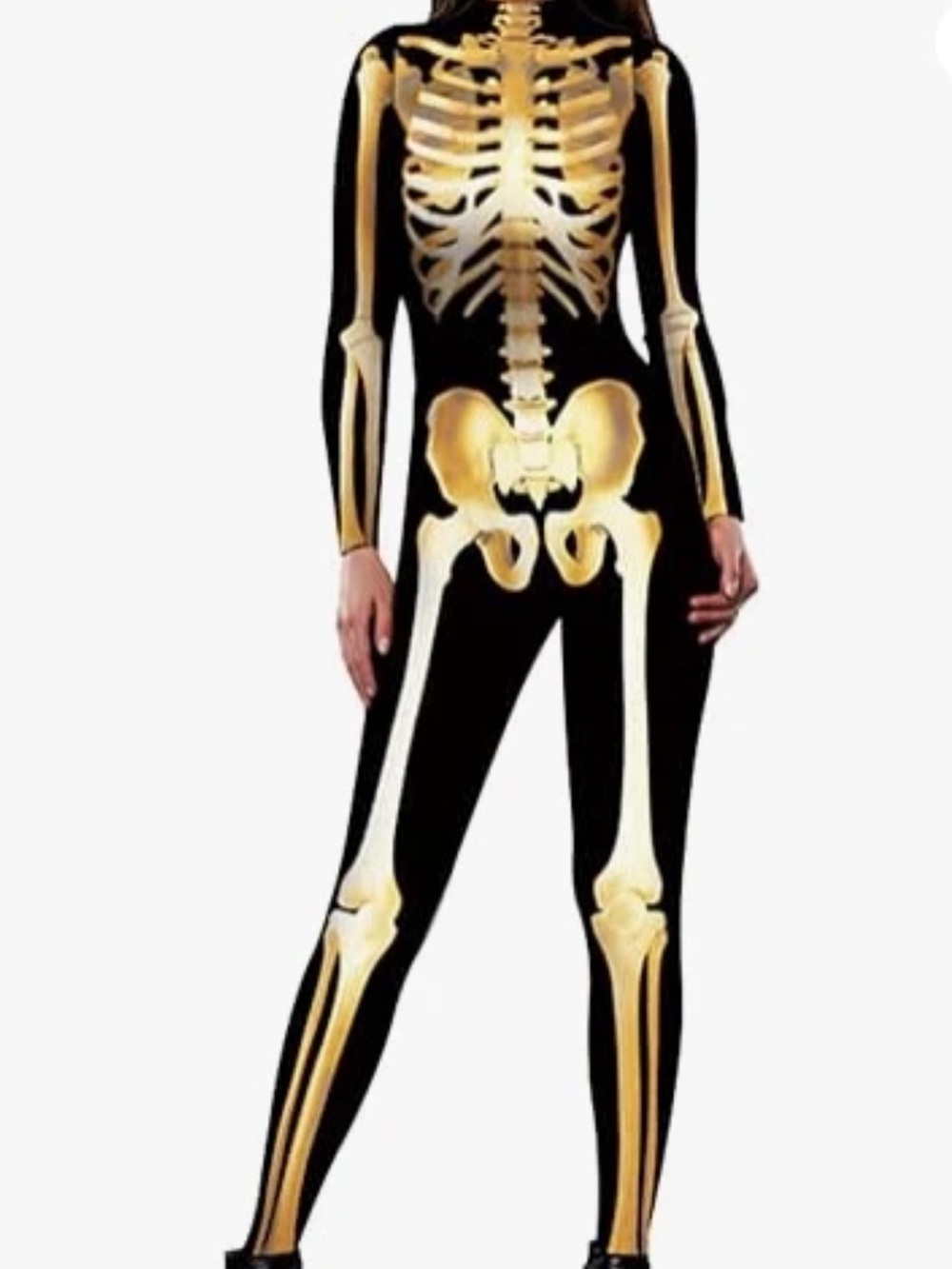Skeleton BONES Suit Halloween Costume Jumpsuit Bodysuit Double Sided L XL Women